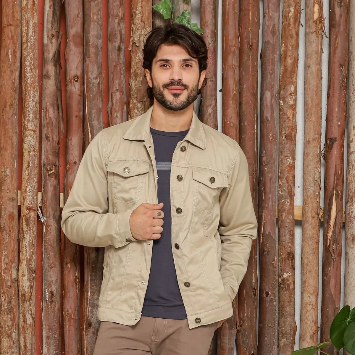 Jaqueta masculina de sarja preta casual