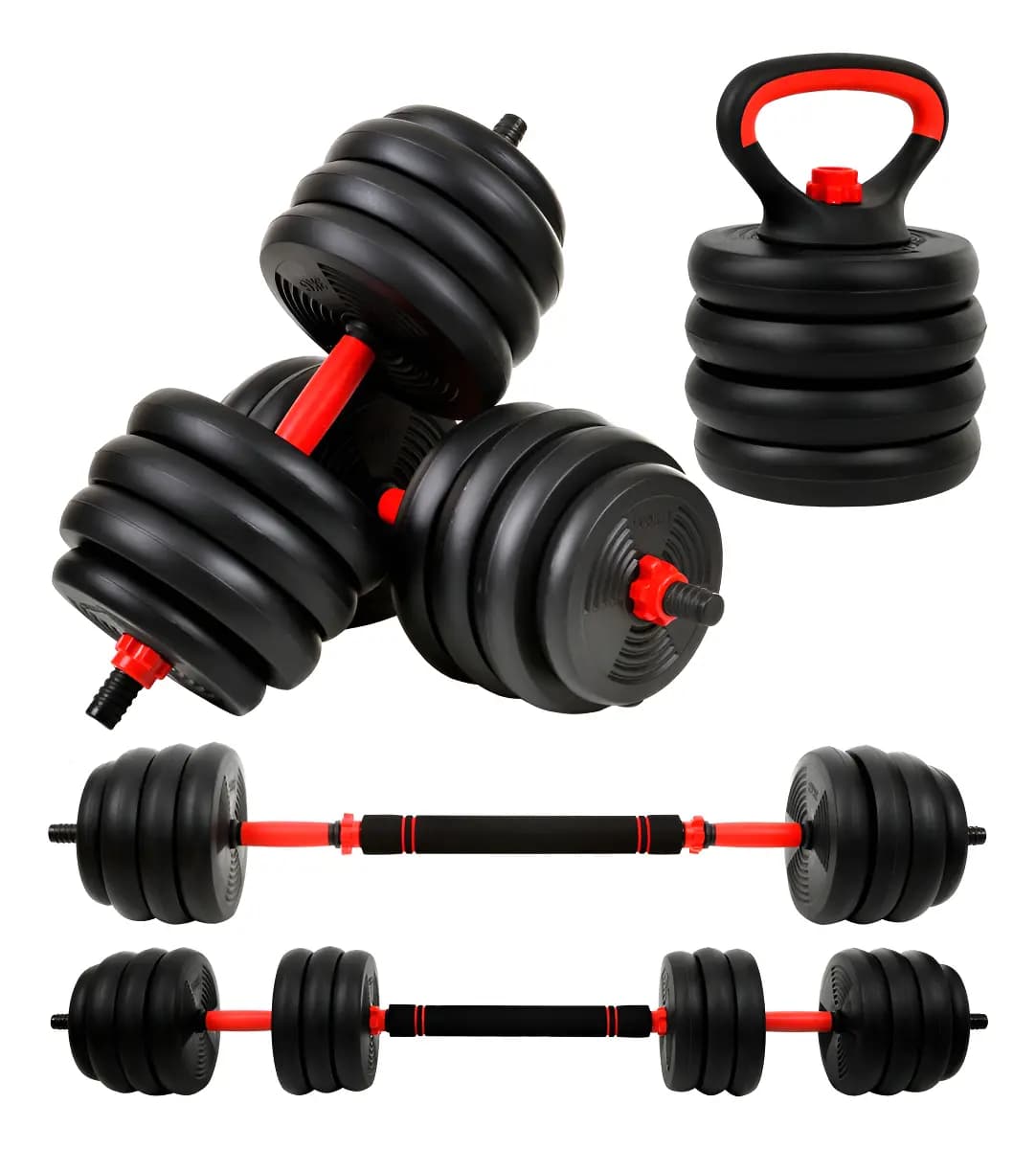 Kit halteres 6 em 1 com anilhas e kettlebell