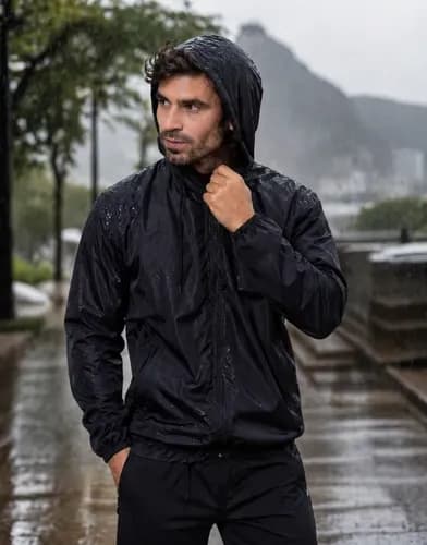Jaqueta corta-vento masculina impermeável com capuz