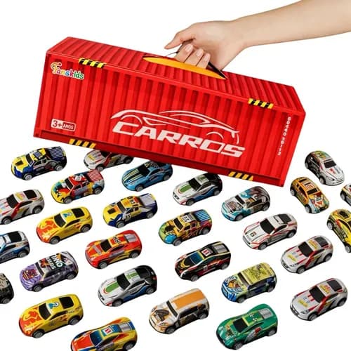 Kit 48 Mini Carrinhos De Fricção De Metal Com 2 Pistas Container