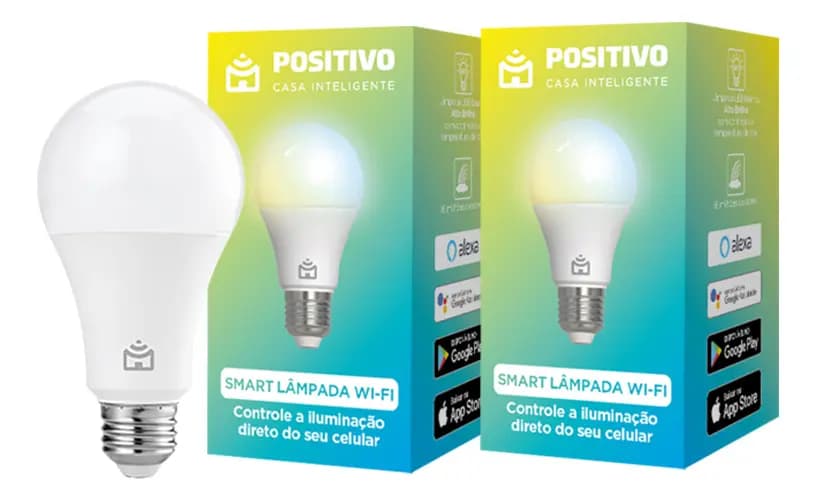Kit 2 Lâmpadas Smart Wi-Fi Positivo 9W compatível Alexa